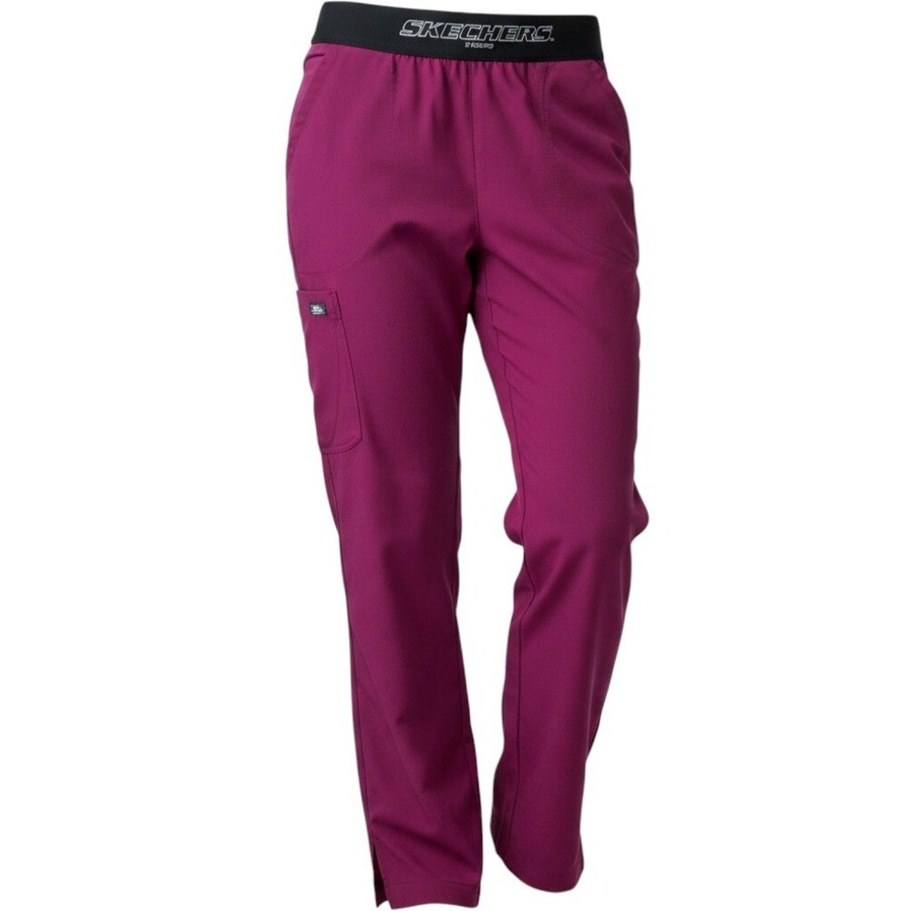 Skechers Scrub Pants Womens Small Burgundy Wine Cargo Logo Waistband Medical
